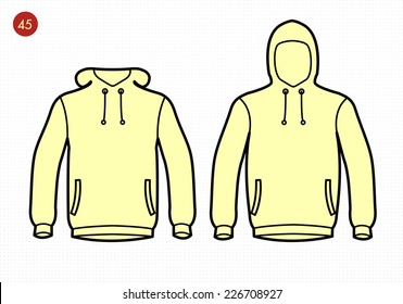Hoodie with pockets hood down, hood up