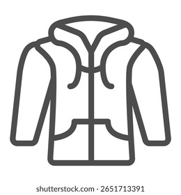 Hoodie com bolsos ícone de linha, conceito de roupas de outono. Gráficos vetoriais. Casaco sem capuz para homens assinar, roupas sobre fundo branco, ícone de estilo de contorno para design móvel ou web