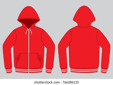 Hoodie red warm up jacket design with double lines Front and back views.