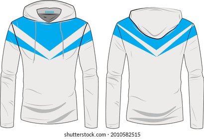 Hoodie shirts template. Long sleeve sports Hoodie jacket design. winter jacket for Men and women. Fashion technical sketch hoodie with Track front and back view.