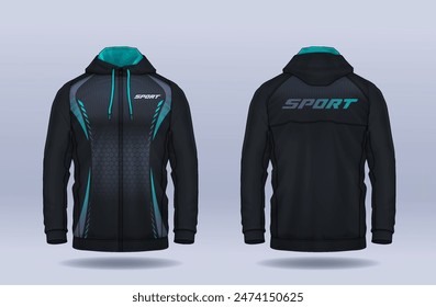 Hoodie Shirts Vorlage.Jacket Design, Sportswear Titel Vorder- und Rückansicht.