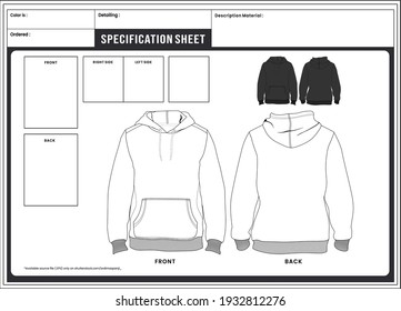 Hoodie Specification Sheet, Detailing and Simple, for Commercial Use