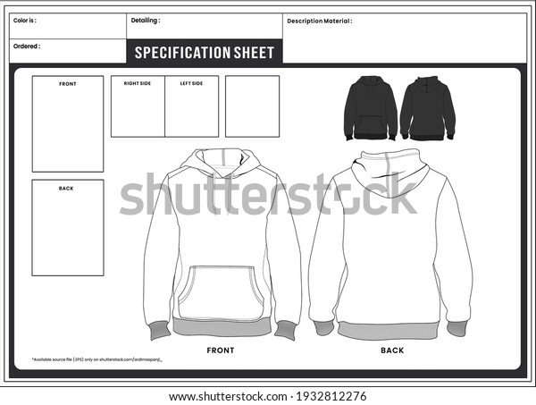 Hoodie Specification Sheet Detailing Simple Commercial Stock Vector ...