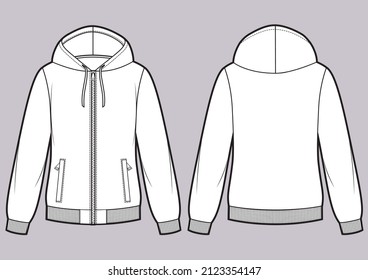 Hoodie sweat jacket with zipper. Mockup template.