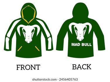 Hoodie sweater design concept mad bull 