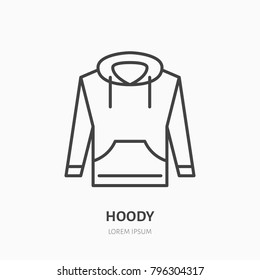 Hoodie, sweater flat line icon. Casual apparel store sign. Thin linear logo for clothing shop.
