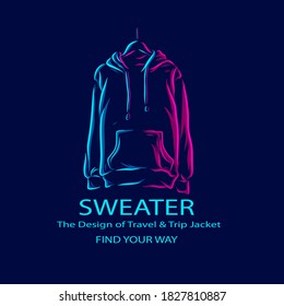 Hoodie sweater jacket logo line pop art potrait colorful design with dark background. Abstract vector illustration.