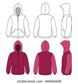 Hoodie sweater template (front, side & back outlined view) vector illustration. EPS8 file available. You can change the color or you can add your logo easily.