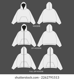 Hoodie sweatshirt flat technical drawing illustration mock  up template  Full Zip Up Hoodie Unisex Sweatshirt  Women Hoodie Vector Illustration