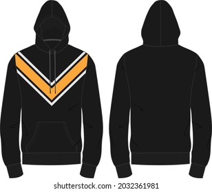 Hoodie Sweatshirt technical fashion Drawing flat sketch template front and back views. Cotton Terry fleece fabric dress design vector illustration mock up jacket CAD. Easy edit and customizable.