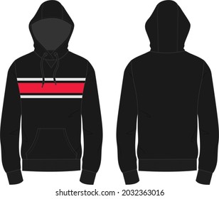 Hoodie Sweatshirt technical fashion Drawing flat sketch template front and back views. Cotton Terry fleece fabric dress design vector illustration mock up jacket CAD.