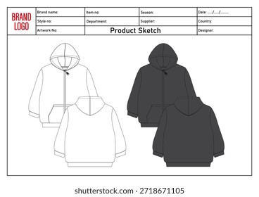 Sudadera con capucha técnica Ilustración vectorial de dibujo Plantilla para niños