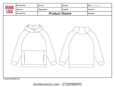 Sudadera con capucha técnica de dibujo de Plantilla de Ilustración vectorial delante y detrás