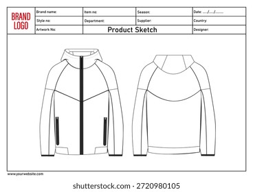 Sudadera con capucha técnica de dibujo de Plantilla de Ilustración vectorial delante y detrás