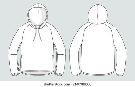 Hoodie Technical Fashion flat sketch vector illustration template front and back views.