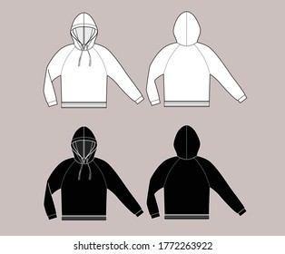 Hoodie technical sketch. Active wear. Sport wear. Apparel design.