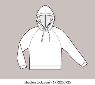 Hoodie technical sketch. Active wear. Sport wear. Apparel design.