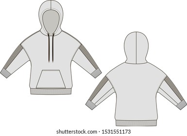 Hoodie technical sketch for men. Front and back views on white background