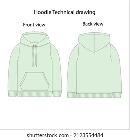 hoodie template, hoodie technical drawing, jacket line, fashion sketch