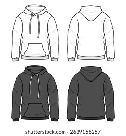 Hoodie template vector illustration. Front and back view. Black and white colors