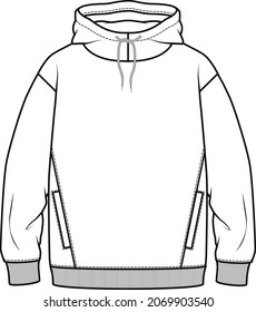 Hoodie Vector Fashion Flat Sketch  Fashion Template  Unisex Hoodie Design  hoodie fashion cad 