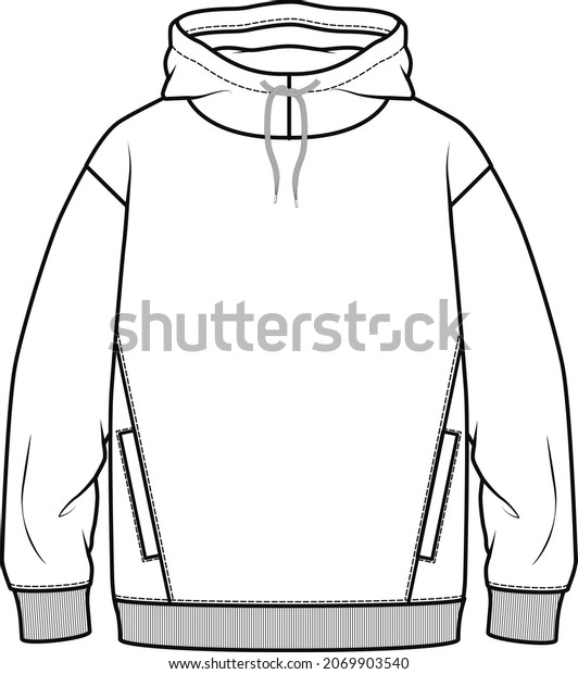 Hoodie Vector Fashion Flat Sketch,\
Fashion Template, Unisex Hoodie Design, hoodie fashion\
cad.