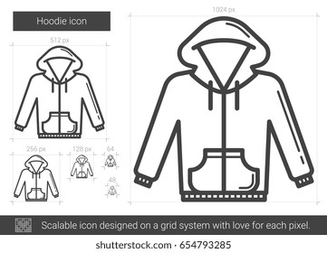 Hoodie vector line icon isolated on white background. Hoodie line icon for infographic, website or app. Scalable icon designed on a grid system.