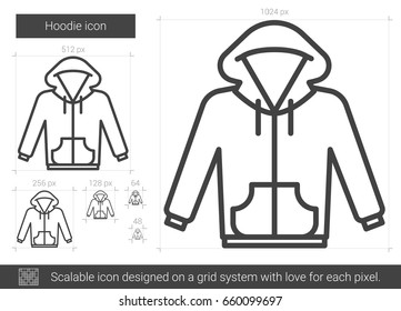 Hoodie vector line icon isolated on white background. Hoodie line icon for infographic, website or app. Scalable icon designed on a grid system.