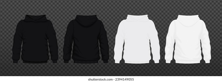 Hoodie White and black  template.  Hoody mockup blank front view