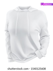 Hoodie, white sweatshirt mockup. 3d realistic vector