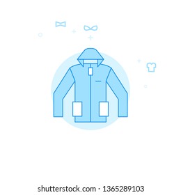 Hoodie or Winter Coat Flat Vector Icon. Clothes or Garments, Wear Illustration. Light Flat Style. Blue Monochrome Design. Editable Stroke. Adjust Line Weight.