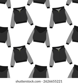 Hoodie with zipper Front and Back view Grayscale Seamless Pattern Clothes label or price Background