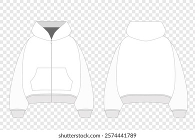 Hoodie With A Zipper, Technical Drawing, Apparel Blueprint for Fashion Designers Mockup stock illustration	