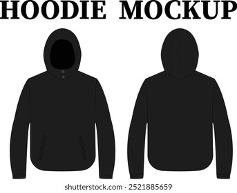 Hoodie-bone pocket hoodie-front back view-2d-vector-line art-mockup