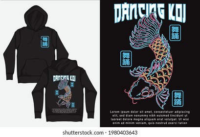 Hoodies with Japanese Streetwear Design, Koi, English Translation : Dancing