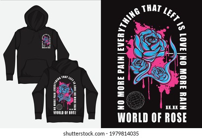 Hoodies with Retro Streetwear Design, Blue Rose, World of Rose