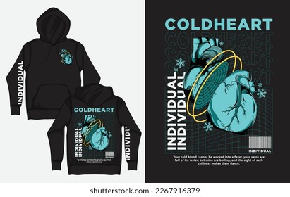 Hoodies with Retro Streetwear Design, Cold Heart