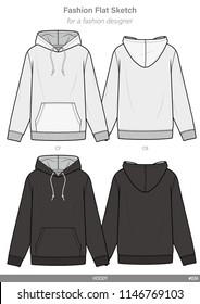 HOODY FASHION FLAT SKETCHES technical drawings teck pack Illustrator vector template