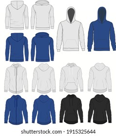 Hoody Fashion, Sweatshirt Template. Front And Back View. Vector