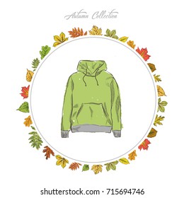 Hoody, Hand draw clothes. Vector illustration.