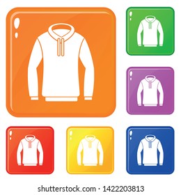 Hoody icons set collection vector 6 color isolated on white background