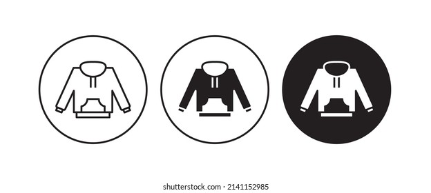 Hoody jamper icon vector winter wear icon warm clothing. Hoodie jacket wear sign. Hooded sweatshirt, Unisex, male, female model. clothes Sweatshirt editable stroke, isolated on white