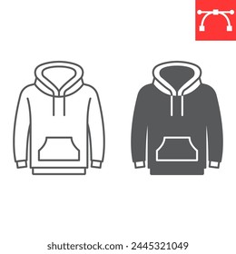 Hoody-Linie und Glyphe-Ikone, Kleidung und Sportbekleidung, Sweatshirt-Vektorgrafik-Ikone, Vektorgrafik-Grafiken, editierbares Strich-Umrissschild, eps 10.