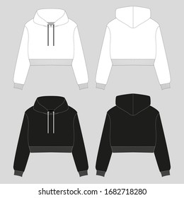 Hoody mit einem langen Ärmel und einem runden Hals. Kleidung für Frauen und Männer. Farbige Unisex-Kapuze mit Kapuze. Rückseite und Vorderansicht. Grundlegende Freizeitkleidung und Sport. übergroße Kleidung. Vektorillustration