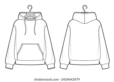 Hoody, sweatshirt on hanger mock up front and back view