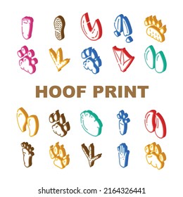 Hoof Print Animal, Bird And Human Shoe Set Vector. People Footprint And Elephant Hoof Print, Deer And Bear, Horse And Tiger, Chicken And Mouse. Mammal Sheep Paw Isometric Sign Color Illustrations