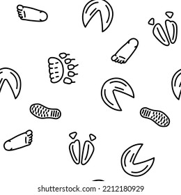 Hoof Print Animal, Bird And Human Shoe Set Vector. People Footprint And Elephant Hoof Print, Deer And Bear, Horse And Tiger, Chicken And Mouse. Mammal Sheep Paw Black Contour Illustrations