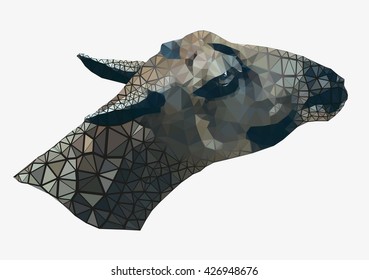 The hoofed animal drawn in gray scale with application of triangles and style a triangulation. 