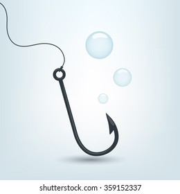 Hook with bubbles on a light blue background