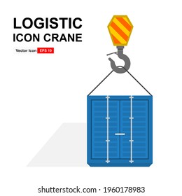 Hook with cargo container vector outline sign or design element